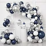 Luftballon Girlande Dunkel Blau, 104pcs Blau Weiß Silber Luftballons und Silber Konfetti Ballons, Luftballons Geburtstag für Hochzeit, Babyparty, Baby Shower Party Deko
