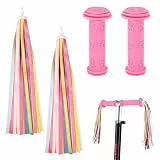 Auidy_6TXD 1 Pair Fahrradgriffe Kinder mit 1 Pair Fahrrad Quasten Bunt Set, Gummi Lenkergriffe Luftschlangen Dekoration für Kinderfahrräder, Laufräder, Roller (Rosa)