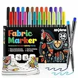 Moizkna 24 Textilstifte Waschmaschinenfest, Textilfarbe waschmaschinenfest, Waschfeste Stoff Marker für T-Shirt Stoffbeutel, Stoffmalstifte Ungiftig und Permanente- Für Kinder und Erwachsene