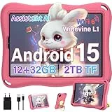 SUAAT Kid Tablet 9 Zoll Android 15Tablet, Octa-Core, 12 GB RAM + 32 GB ROM (2 TB TF), 5G+2.4G WiFi, 1340×800, GMS, Widevine L1, BT 5.0, Type-C, 5000mAh, Face ID, Tablet PC Mit Eva-Schutzhülle–Rosa