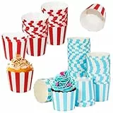 Muffin Papierförmchen, Cupcake Formen Papier 100 Stück, Rot und Blau Muffin Papierförmchen, Muffin Backformen aus Stabilem Papier, für Halloween, Geburtstage, Hochzeiten (Streifen)