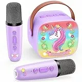 Dislocati Karaoke Maschine mit 2 Bluetooth Mikrofonen für Kinder, Ostern Einhorn Geschenke Spielzeug für Mädchen 3-12 Jahre, Tragbarer Lautsprecher mit DSP & LED-Lichtern, Ideal für Familienfeiern