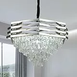 ZenithBeam Kristall Pendelleuchte Moderner Chrom,60cm GroßEr Pendelleuchten K9 5-Stufig Rund Unterputz-Kronleuchter FüR Wohnzimmer KüChe, Schlafzimmer, Flur, Esszimmer