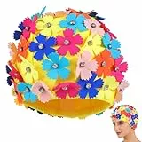 TOYANDONA Badekappe mit Blütenblattmuster - Retro Damen Badekappe mit 3D Blumen & Strass, Elastische Bademütze für langes & kurzes Haar – Stilvoller Sonnenschutz & Schwimmzubehör