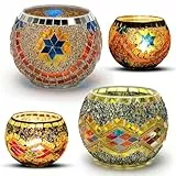 Yuragim Windlicht Mosaik, Teelichthalter 2 Stück Mosaikglas Kerzenständer Romantischer Teelichtgläser Runde Bunte Handgefertigte Kerzenhalter Teelichtdeko für Geburtstage,Hochzeiten,Weihnachten,Partys