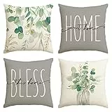 Artoid Mode Eukalyptus Blätter Sommer Kissenbezüge 4er Set, 40x40 cm Saisonnal Home Sweet Home Zierkissenbezug Cushion Cover Couch Wohnzimmer Deko