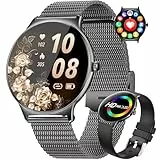 HIRREO Smartwatch Damen Mit Telefonfunktion,1.43' AMOLED Fitnessuhr Mit Schlafmonitor Kompatibel Android iOS,SchrittzäHler Kalorien IP68 Wasserdicht Smart Watch 100+Sport Modi Schwarz