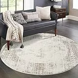 carpet city Teppich Wohnzimmer - Creme - 200 cm Rund - Klassisch Modern - Vintage, Bordüre - Teppiche Kurzflor Schlafzimmer, Esszimmer