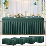 4-Pack Hunter Green Rechteckige Spandex Tischdecke 1,8m Mit Rock, Faltenfreie Stretch Fitted Tischtuch für 1.8m Rechteckig Tisch, Elastische Rüschen Tischröcke für Bankett Party Hochzeit Geburtstag