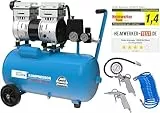 Güde Airpower 150/8/24 SILENT Kompressor mit Druckluft-Set - 230 Volt, 24 Liter Kessel, 750 Watt, max. Druck 8 bar, eff. Liefermenge bei 0 bar 130 l/min, Reifenfüller, Ausblaspistole, Spiralschlauch