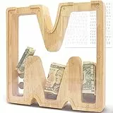 DBPBToU Spardose aus Holz Buchstaben, Groß Durchsichtig Sparschwein für Kinder, 23 * 4 * 23cm Große Personalisierte Sparbox, Lustige Piggy Bank für Geburtstag Geschenk/Heimdekoration/Keepsake (M)
