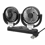 Mineup Auto Ventilator, 5V Doppelkopf Ventilator Auto, 360 ° Drehbarer Doppelköpfiger Ventilator mit 2 Geschwindigkeiten, Geeignet mit Zigarettenanzünder Plug für Auto Van SUV RV Boot