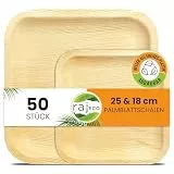 Raj Palmblatt Teller [50-Stuck] - 25 cm & 18 cm Quadratische Einwegteller, stabil, dekorativ, kompostierbar - Perfekt für Hochzeit, Geburtstag, Camping, Picknick, BBQ