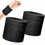 Quelcc 2 Stück Schweißbänder, Schweißband Handgelenk, Fitness Arm Schweißband, Sport Schweißband Armband Weiche Baumwolle, für Tennis, Handball & Laufen in Schwarz 8 * 8CM