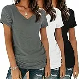 YGOODM Tshirt Damen Sommer Kurzarm V-Ausschnitt T-Shirt 3er Pack Basic Casual Oberteile Shirts Bluse