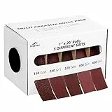 Schleifpapier Rolle - 6m x 25mm Schleifpapier 5 Körnung 150, 240, 320, 400 und 600, Schleifpapierrollen mit Spenderbox, Schleifpapier Set für Handschleifer zum Holz Metall