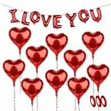Ballondekorationsset zum Valentinstag, rote Herz-Luftballons, Banner 'I Love You', 10 Stück, mit Band, Liebesballons für Valentinstag, Roter Hochzeitstag, Jahrestag, Verlobung, Braut