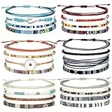 elthmpr Surfer Armband Böhmische Gewebte Armbänder - 24 Stück Verstellbar Freundschaftsarmbänder für Damen Herren Bunt Stoffarmband Handgefertigt Multilayer Stapelbar Armband Set Handgelenk Fußkettche
