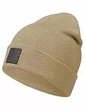 Occulto Leatherpatch Winter Mütze Beanie Beige