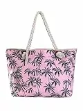 DonDon Strandtasche mit Reißverschluss, Große Strandtasche XXL, Shopper Tasche Damen - Praktische Beach bag Umhängetasche Damen Badetasche für Strand und Meer - Palmen pink