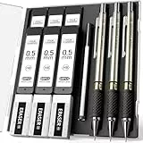 Four Candies Druckbleistift Set, 3 Stück Metall Minenbleistift 0,5 mm, Mechanische Bleistifte mit 360 Stück HB-Minen, 3 Radiergummis und Etui, Druckbleistifte zum Schreiben und Zeichnen für Ingenieure