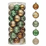 Valery Madelyn Weihnachtsschmuck-Set für Herbstdekoration, 35 Karat, 5,1 cm, grün, braun und gold, bruchsicher, Weihnachtsbaumschmuck, Waldbronze, hängende Kugel für Thanksgiving, Herbsternte