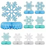 HONMOK 9 Stück Schneeflocken Deko Bienenwaben Blau Weiß Schneeflocke Papier Waben Mittelstücke Schneeflockendeko Tischdekoration für Eiskönigin Party Winter Deko Weihnachten