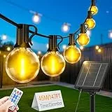 FGRYB Solar Lichterkette Aussen Wasserfest 45M - LED Solarlichterkette Außen 55+2 G40 Glühbirnen Dimmbar mit Fernbedienung 8 Modi für Outdoor Garten Balkon Party Terrasse Camping