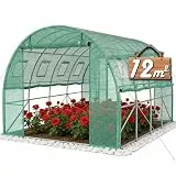 YRHome 3x4x2m Gartengewächshäuser mit Tür & Aufrollbare Fenster Foliengewächshaus mit Stahlfundament aus verzinktem Stahl Tomatenhaus Winterfest Folienzelt Treibhaus Pflanztunnel UV-Schutz für Gemüse