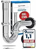 FEINER® Premium Universal Siphon für Waschbecken EDELSTAHL vormontiert – nur noch zusammenschrauben, Waschbecken Ablaufgarnitur 1 1/4“ Chrom, verstellbar 2–12 cm, Gratis-Dichtungen + Montage-Video