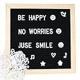 Filz Brief Board 25x25cm Holz Letter Board mit 460 Buchstaben Zahlen und Symbole für Memoboard Hängen in der Familie Küche Büro Hochzeit, Schwarz