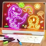 LED Zeichenbrett, 16 inch Wiederaufladbare Doodle Tafel, Neon Art Trockenlösch-Tafel mit 7 Farbmodi, Notiztafel Kreatives Geschenk Spielzeug für Kinder/Mädchen/Teenager,5 Marker & Nachschlagebuch-weiß