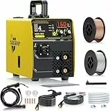 HAXIAOER 160A Schutzgas Schweissgerät MIG MAG, 4-in-1 Fülldraht Schweißgerät mit Fülldraht (FCAW)/MAG/MMA E-Hand/Lift TIG, Synergischem Drahtvorschub, IGBT, Fülldraht, Stahl Schweißdraht