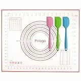 Pritogo Backunterlage Silikonmatte (50 x 40 cm) + 3X Teigschaber Rollmatte Backmatte Teigmatte mit Skala Antihaft BPA-Frei rutschfest