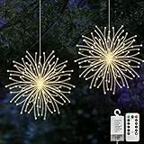 Jsdoin 2 Stück Feuerwerk Lichterkette, 200 LED Weihnachtslicht Starburst, Wasserdicht 8 Modi Feuerwerk Lichter mit Fernbedienung, für Weihnachten Außen Innen Party Hochzeit, Batteriebetrieben
