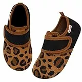 Kyopp Hausschuhe Kinder Barfussschuhe Klettverschluss für Jungen Mädchen Atmungsaktive Breite Pantoffeln Rutschfest Kindergarten Slippers(Leopardenmuster Braun, 30/31EU)