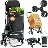 MONZANA® 3in1 Einkaufstrolley 56L bis 50 kg klappbar abnehmbare Tasche 6 Rollen Tragegurt Treppensteiger Einkaufswagen Einkaufshilfe Trolley Schwarz Meliert
