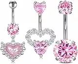 WillTen Bauchnabelpiercing, 14 g, 10 mm, Chirurgenstahl, silberfarben, goldfarben, Bauchnabelpiercing, Schmetterlings-Herz, Bauchnabelpiercing, Schmuck für Frauen und Mädchen, 3 Stück, Edelstahl