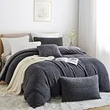 Nayoroom Winter Bettwäsche 155x220 Fleece Sherpa Warm Flauschig Bettwäsche-Sets ÖKO-TEX Bettbezug 155 x 220 cm und Kissenbezug 80x80 cm mit Reißverschluss | Grau