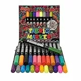 24 Textilstifte Waschmaschinenfest – Textilmarker & Stoffmalstifte waschfest, ungiftige Textilfarbe Waschmaschinenfest für Kleidung, Taschen & Schuhe – Permanente Stoffmalfarben für Kinder, Erwachsene