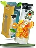 CLIDOR Wasserkaraffe mit Deckel - 1,5 L, edles Klarglas Design, Tropffreie Glaskaraffe mit Deckel, Eleganter Wasserkrug mit feiner Filterung, Ideal für Fruchtwasser, Säfte, Infused Water (1500ml)