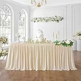 427cm Elfenbein Polyester Tischröcke für Rechteck Tische, Faltenfreie Rüschen Falten Tuch Tutu Tischrock 14ft für Bankett Hochzeit Geburtstag Baby Dusche Trade Meeting Kuchen Dessert (keine Top Cover)