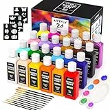 ARTFLY Textilfarben Waschmaschinenfest 24x60ml Set, Waschfest Stoffmalfarben inkl. Gold & Silber, Textil farbe für kleidung, Schuhe, Jeans & Stoffe, Zum Malen auf dunklen und hellen Stoffen