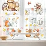 KASURE 9 Blatt Herbst Dekorationen, 20 * 30cm Thanksgiving Herbstdeko Fensteraufkleber Kürbis/Blätter/Elch/Wölfe, Thanksgiving Fensteraufkleber Für Zuhause/Büro/Cafés