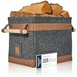 OAKAGE® Holzkorb für Kaminholz Groß [Schmutzabweisendes Innenfutter und Lederboden] Kaminholzkorb Feuerholzkorb Brennholzkorb Kaminkorb Filzkorb | Korb Dunkelgrau