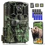 Swetfela Wildkamera mit Handyübertragung App, 5K Video 60MP Full HD WLAN Bluetooth Wildtierkamera Nachtsicht Bewegungsmelder 0,1s Auslösezeit IP66 Wasserdicht 32GB Speicherkarte AA-Batterien