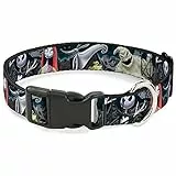 Buckle-Down Hundehalsband mit Schnallen-Design, Kunststoff, Clip, Nightmare Before Christmas, 4 Charaktere, für Friedhofszene und verstellbare Größen, 1' Wide - Fits 15-26' Neck - Large, Mehrfarbig