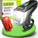 Velmia Fahrradlichter Set StVZO zugelassen mit USB Akku-Betrieb und 8,5h Leuchtdauer I LED regenfest und aufladbar I Fahrrad Licht, Zubehör, vorne + rücklicht