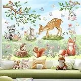 wondever Fenstersticker Frühling Tiere Fenster Aufkleber Waldtiere Hirsch Fuchs Vögel Fensterbilder Fensteraufkleber Anti-Kollision Doppelseitig Glasaufkleber Frühling Sommer Glas Deko