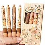 Flanliy Capybara Stifte Set | 4 Stück Capybara Radierbarer Kugelschreiber Stifte Set Capybara Gelstifte Radierbar Einziehbare Stifte Schreibwaren für Schule, Büro,Capybara-motto-partygeschenke (A)